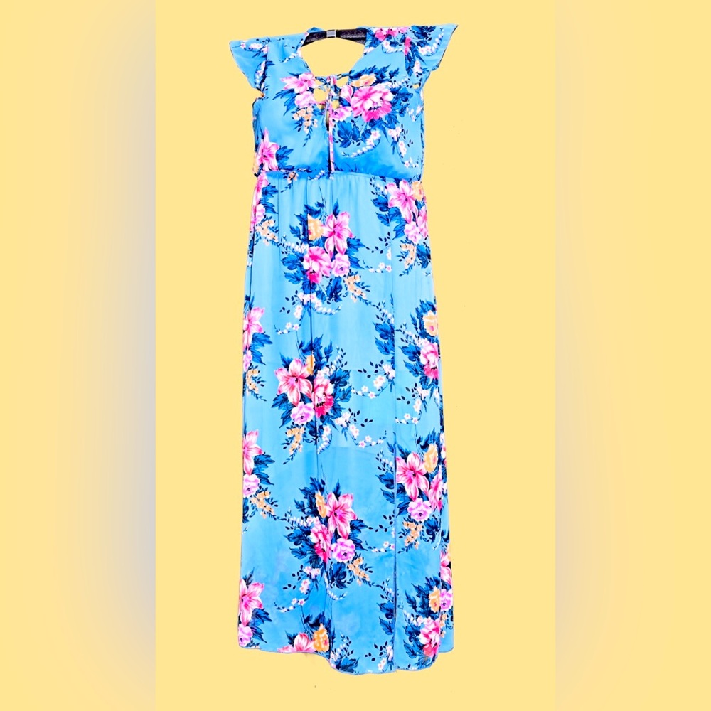 L floral steal blue maxi dress